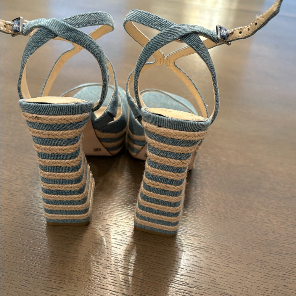 NEW- JESSICA SIMPSON DENIM PEEP-TOE HEELS. SIZE 6 1/2. - Picture 4 of 6